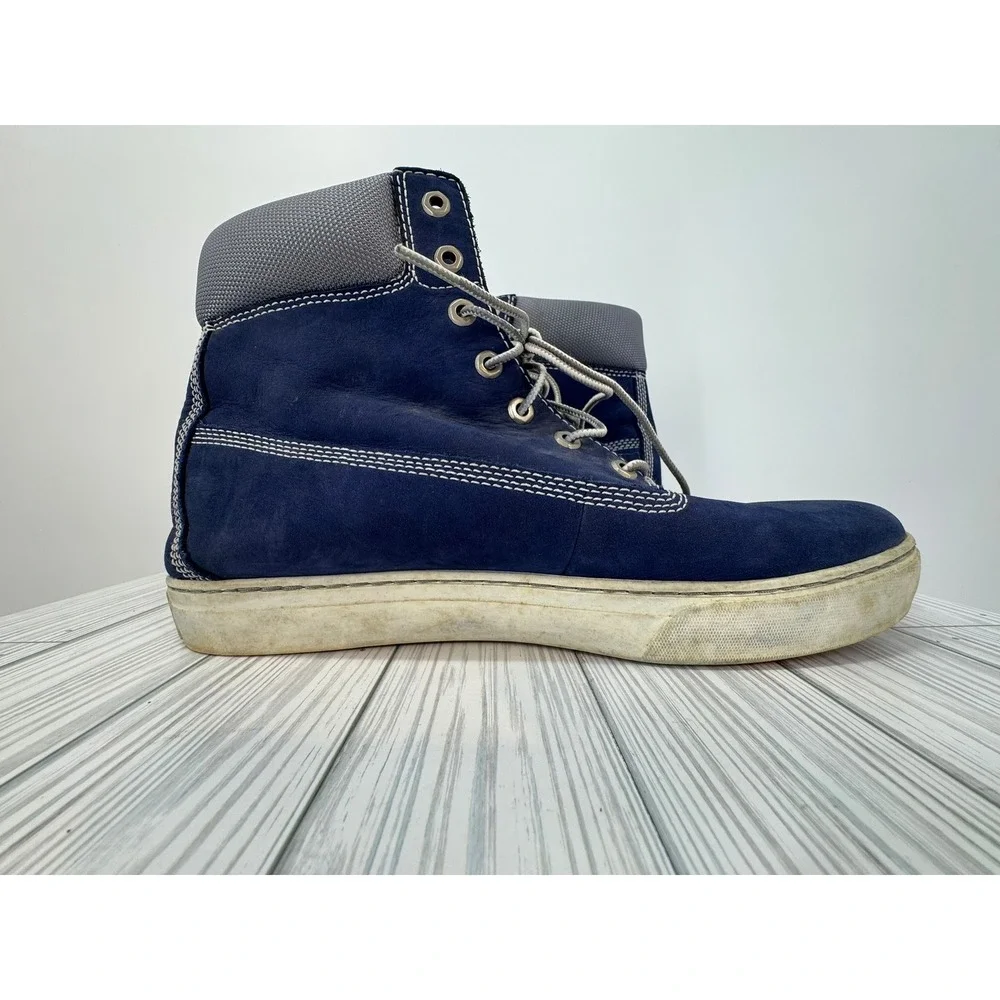 Mens Timberland Sneakers Leather Lace‎ Up Ankle High Top Blue Grey Shoes Sz 11.5